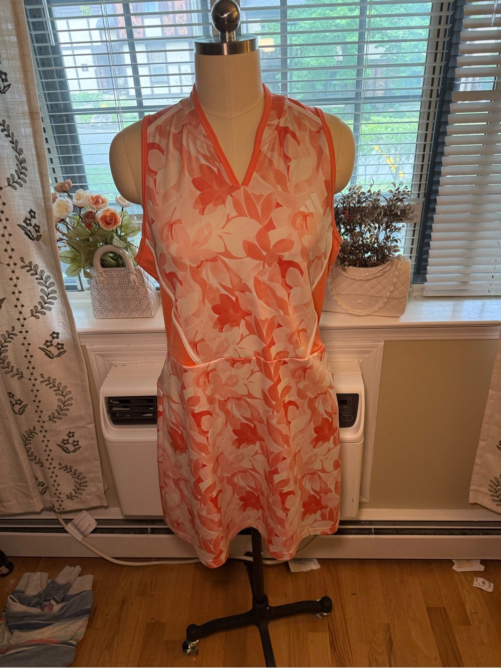Adidas Sleeveless Coral Floral V-Neck Active Dress
